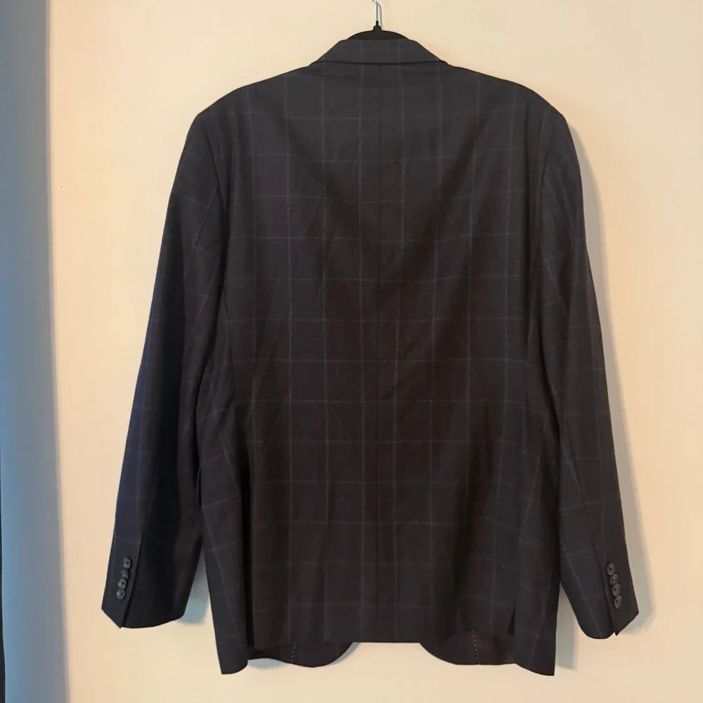 Jack Victor Plaid Glen Check Sport Coat Blazer Navy Blue Wool Men 42R